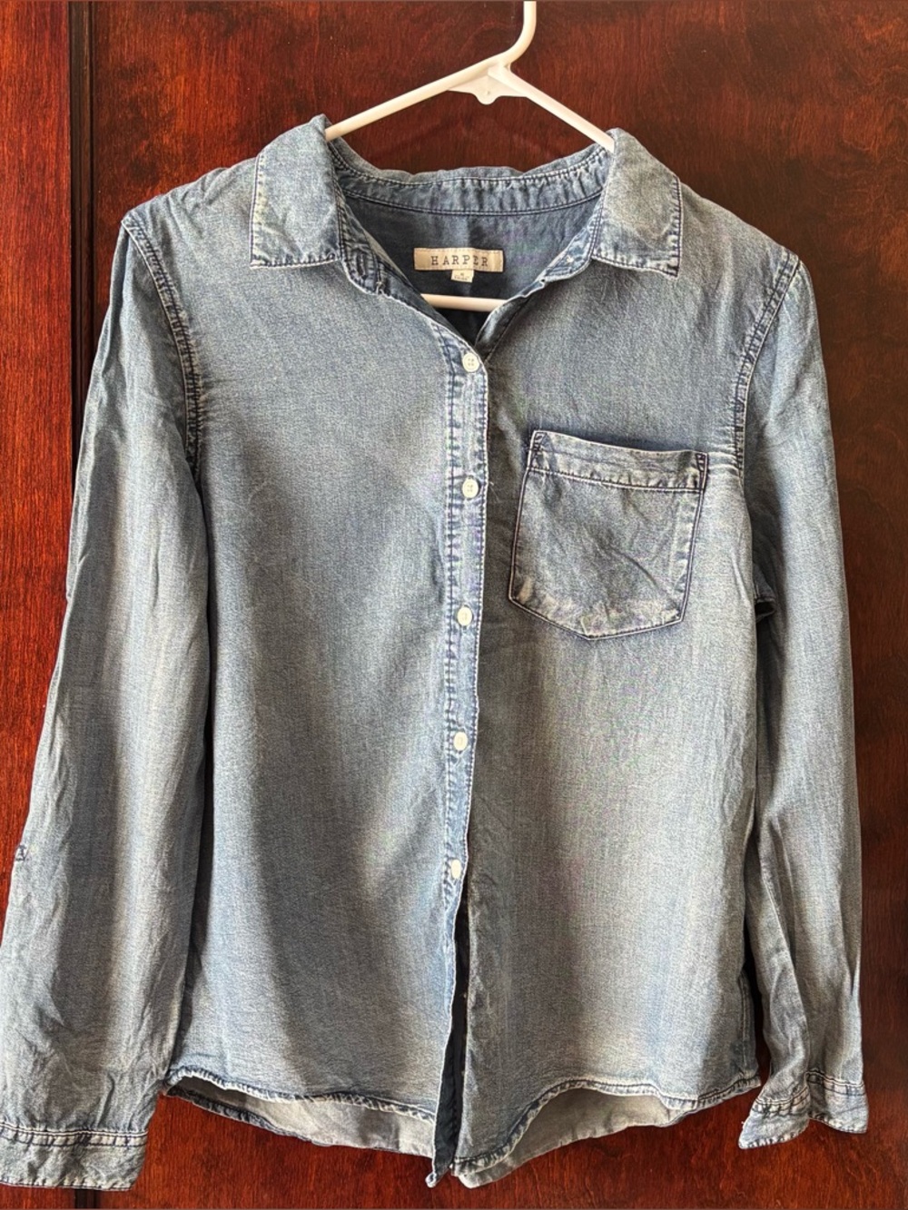 Light Wash Denim Button-Up Shirt - Harper Small lyocell